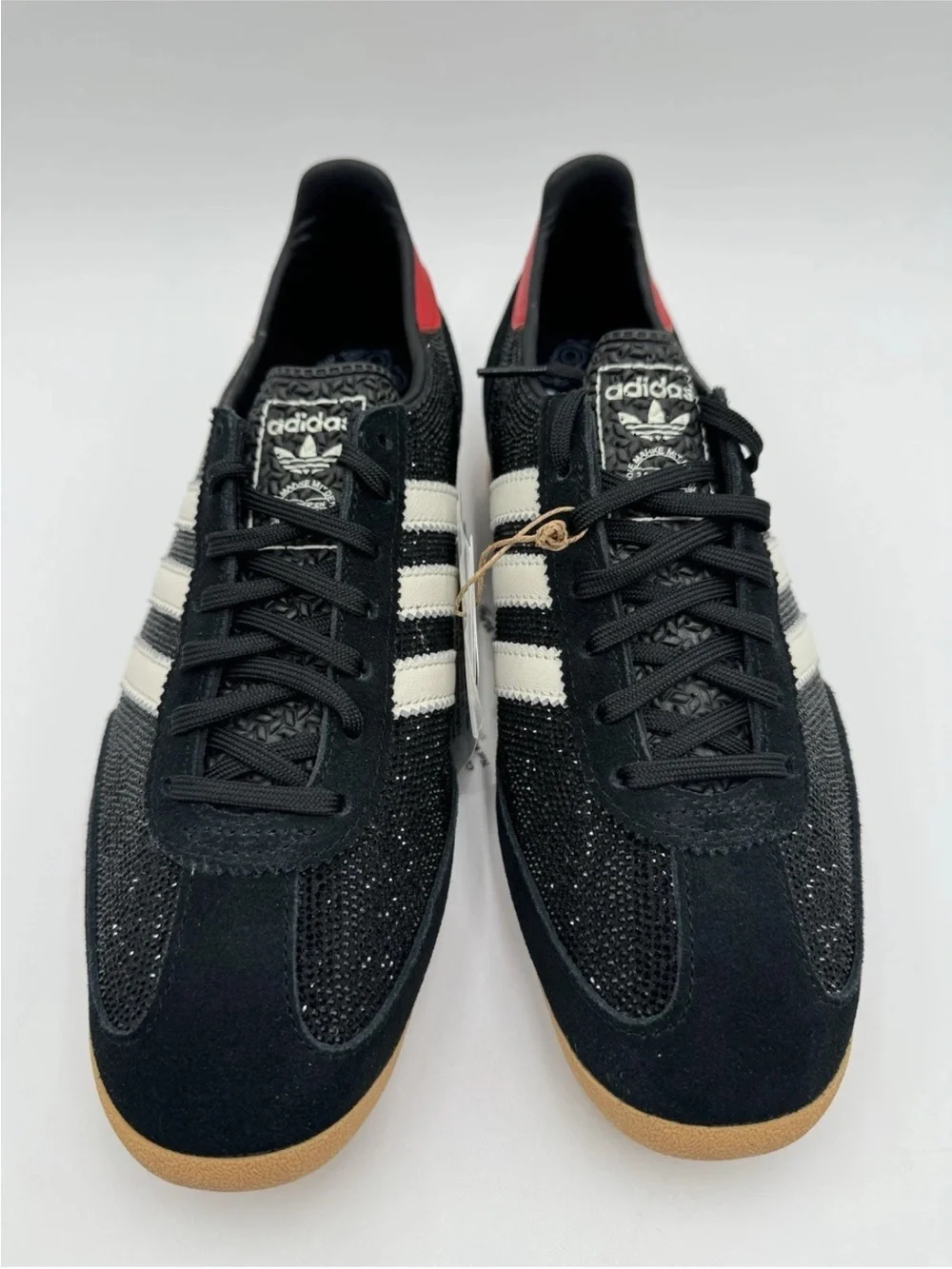 Adidas SL 72 OG Black Sparkle Sneakers with White Stripes and Red Heel Accent